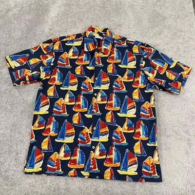 BULLOCK & JONES Shirt Mens XL Geometric Sailboat Nautical Hawaiian Button Up S/S - Image 1 of 4