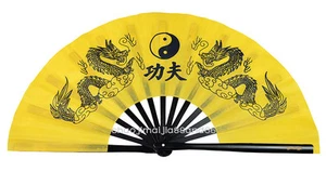 Chinese Tai Chi Wushu Martial art Combat Yellow Dual Black Dragon "Kung Fu" Fan - Picture 1 of 6