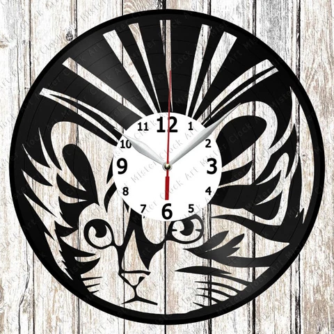 Cat Vinyl Wall Clock Made Of Vinyl Record Art Handmade Best Original Gift 1466 Cover