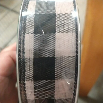 1 Black and Tan Plaid #9 Christmas Ribbon 1.5'' x 150 FT  Wired Edge 50 Yards - Image 1 of 2