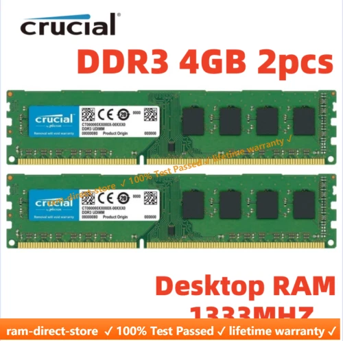 CRUCIAL DDR3 1333 MHz 8GB 2 x 4GB PC3-10600 Desktop 240Pin DIMM Memory RAM 8G 4G - Image 1 of 4