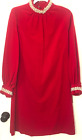 Vtg Velvet Dress/Gown/Robe Long Sleeve High Neck Jewels Red Holiday  Sz S/M *see
