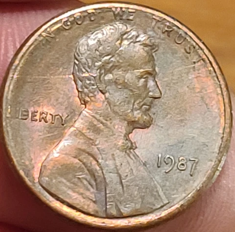 1987 LINCOLN Head Memorial Penny Obv Tilted Collar Rev Up Grease Error No Mint Cover