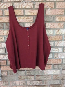 Old Navy-Woman Plus Cropped Tank-Size 4X-Burgundy-Waffle Knit-Henley-NWT - Picture 1 of 6