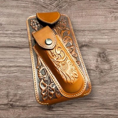 7" FLORAL KNIFE POUCH BELT LOOP & CLIP HOLSTER WESTRN LEATHER UNIVERSAL #EH12308 - Image 1 of 4