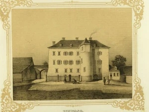 SCHWAND KNIGHT'S ESTATE WITH BEAUTIFUL BORDER original tinted litho. Blue Heise Pönicke - Picture 1 of 4