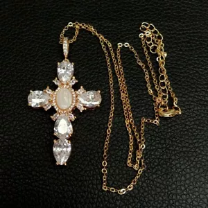 17.5" Virgin Mary Cross Pendant necklace shell pearl Cubic Zirconia Necklace - Picture 1 of 7