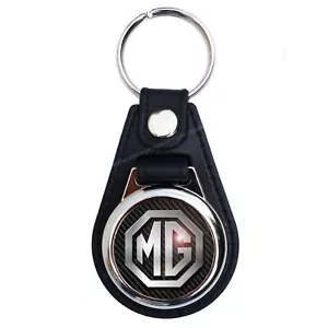 MG BLACK AND SILVER MARQUE FAUX LEATHER KEY RING / KEY FOB. - Picture 1 of 1