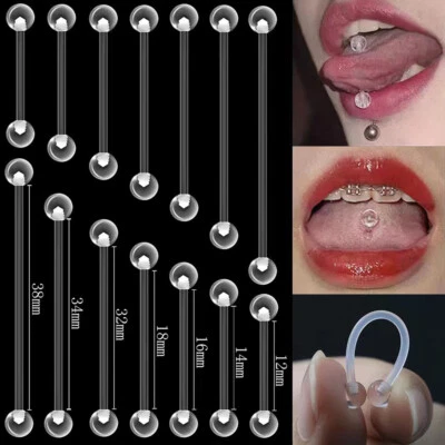 10-30pc 14G Clear Barbell Acrylic Tongue Ring Nipple Piercing Various Bar Length - Image 1 of 4