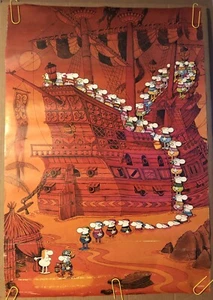Póster Pin Up Pirate Ship Treasure Orange Little People Original Vintage Años 80 - Imagen 1 de 9