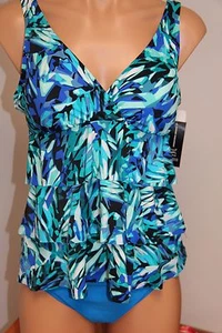 NWT INC International Concepts Swimsuit Bikini Tankini 2pc set Sz 10 Blue - Picture 1 of 5