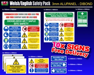 Walisisch Englisch zweisprachiges Gesundheits- und Sicherheitsschildpaket ALUPANEL - DIBOND #1 - Bild 1 von 1