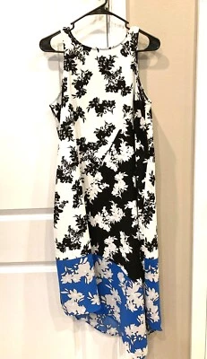 Alfani Dress Womens 10 White Black Blue Colorblock Floral Asymmetrical High Low - Image 1 of 4