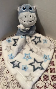 Little Beginnings Blue Hippo Star Plush Baby Security Blanket White Gray Lovey - Picture 1 of 7