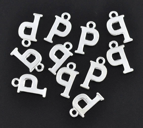3pz charms ciondoli alfabeto lettera P colore argento 15X9mm - Immagine 1 di 1