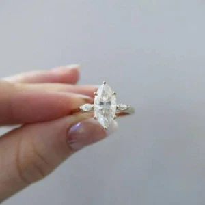3Ct Marquise Cut Moissanite Stone Engagement Wedding Ring 14K Yellow Gold Plated - Picture 1 of 6