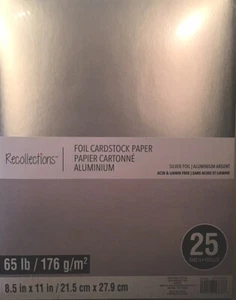 8 1/2 X 11 “SILVER FOIL ” SCRAPBOOKING / CRAFTS ~25 SHEETS~ BY RECOLLECTIONS - Picture 1 of 1