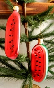 VINTAGE-NEW Set of 2 Inge Glas Watermelon Slice Christmas Ornaments Germany - Foto 1 di 5