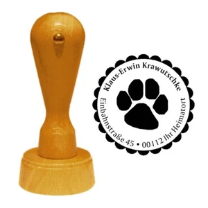 Tatze Pfote Pfotenabdruck Stempel Holzstempel runder Adressenstempel Ø 40 mm - Bild 1 von 2