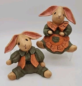 Vintage Keramik Bastler Schlappohr Hase Kaninchen Mädchen und Junge Figuren 6" Menge 2 - Bild 1 von 14
