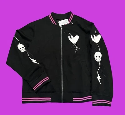 LoveSick Bomber Jacket Womens 2X Black Heart Skull Lightning Torrid NWT Goth - Image 1 of 4