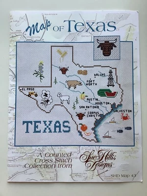 Sue Hillis Designs Map of TEXAS Cross Stitch Pattern - Image 1 of 3