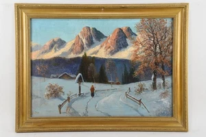 N89G14- Jira Gemälde Winterlandschaft mit Marterl am Dorfrand signiert - Picture 1 of 12