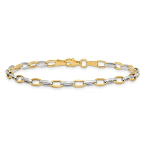 10K Solid Two Tone Gold Link Chain Bracelet - Picture 1 of 12