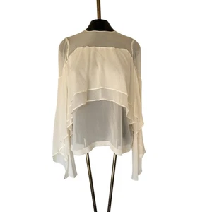 Robert Rodriguez NWT Ivory Long Flutter Sleeve Sheer Silk Blouse sz 4 - Picture 1 of 4