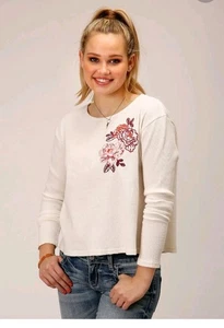 NEU Roper Damen Waffelstrick Blumen Western Top / Gr. XL - Bild 1 von 14