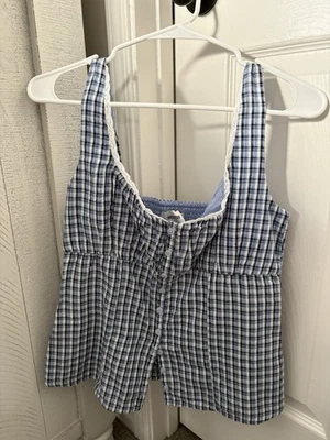 Camiseta sin mangas Hollister azul a cuadros con botones talla mediana nueva con etiquetas Foto 1 de 3