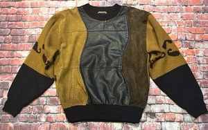 Vintage Attache 80s-90s Leather Suede Knit Patchwork Sweater Men’s Sz M Retro - Picture 1 of 12