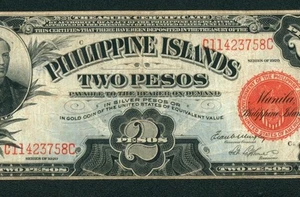 2 pesos 1929 Philippine Islands Treasury Certificate ** DAILY CURRENCY AUCTIONS - Picture 1 of 3