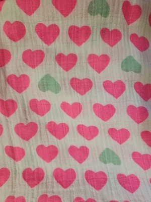 Aden and Anias Swaddle Muslin Baby Blanket Girl  Pink Green Heart 46x50 - Image 1 of 3