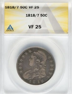 1818/7 50C grande 8 O-101 busto con cappuccio mezzo dollaro PCGS VF25 - Foto 1 di 4