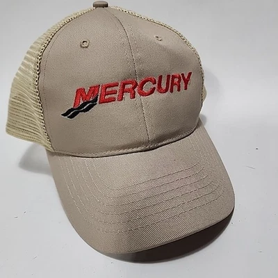 Mercury Marine Hat Cap Strap Tan Mens One Size Mesh Boating Embroidered - Image 1 of 4