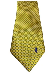 YSL Mens Neck Tie Silk Yves Saint Laurent Yellow Blue Gold - Picture 1 of 5