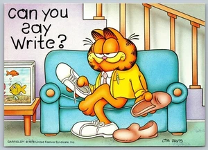 Postal Garfield El Gato Jim Davis 1978 Can You Say Escribe Zapatos 4x6 C42 - Imagen 1 de 2