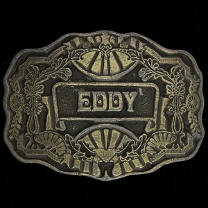 Eddy Name Retro Hippie Western Brass Tone 1980s Vintage Belt Buckle - Picture 1 of 2