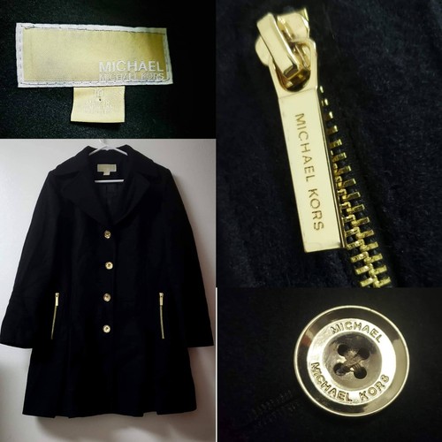 Cappotto nero MICHAEL KORS donna misto lana anteriore con bottoni taglia 10