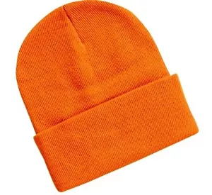 Hunter Orange Smooth Watch Cuff Cuffed Stocking Cap Hat Beanie Winter Hunting - Picture 1 of 1