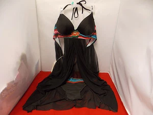 M FASHION SWIMWEAR 2-PIECE w/ ATTACHED SHEAR COVER DRAPED OPEN SIDES, C CUP NWT - Picture 1 of 11