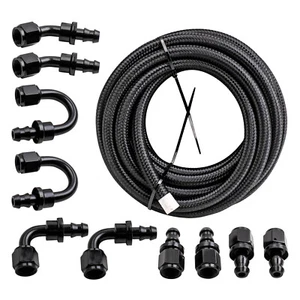 AN6 20Ft Nylon Stainless Steel Braided Oil Fuel Line+ Fitting Hose End Push Lock - Picture 1 of 12