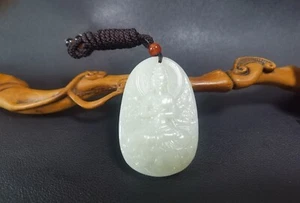 Exquisite Natural Hetian Jade Hand-carved Guanyin Kwan-yin Buddha YuPei Pendant - Picture 1 of 5