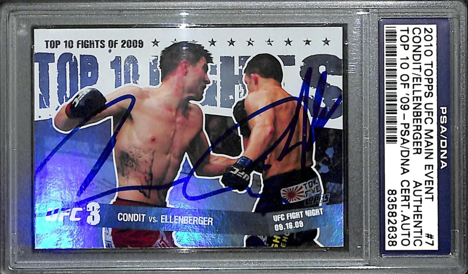 Tarjeta 7 PSA/DNA firmada por Carlos Condit y Jake Ellenberger 2010 Topps UFC Foto 1 de 4