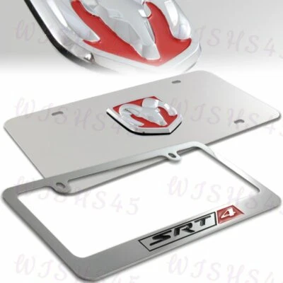 Marco de matrícula de acero inoxidable 3D Dodge SRT-4 con tapas -2 PIEZAS DELANTERAS Y TRASERAS Foto 1 de 4