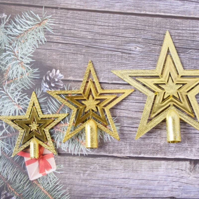 Christmas Tree Topper Gold Silver Red Star Xmas Tree Top Decorations Ornaments - Image 1 of 4