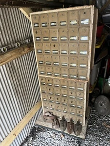 2  POST OFFICE BOX SECTIONS BRASS DOORS & CABINET 60 BOXES - Picture 1 of 6