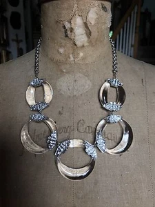 ALEXIS BITTAR SILVER TONE, CLEAR LUCITE, CRYSTAL ENCRUSTED 5 LINK DECO NECKLACE - Picture 1 of 11