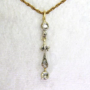Victorian 0.25ct Old Cut Diamond 9ct Gold Pendant & Chain Necklace - Picture 1 of 7